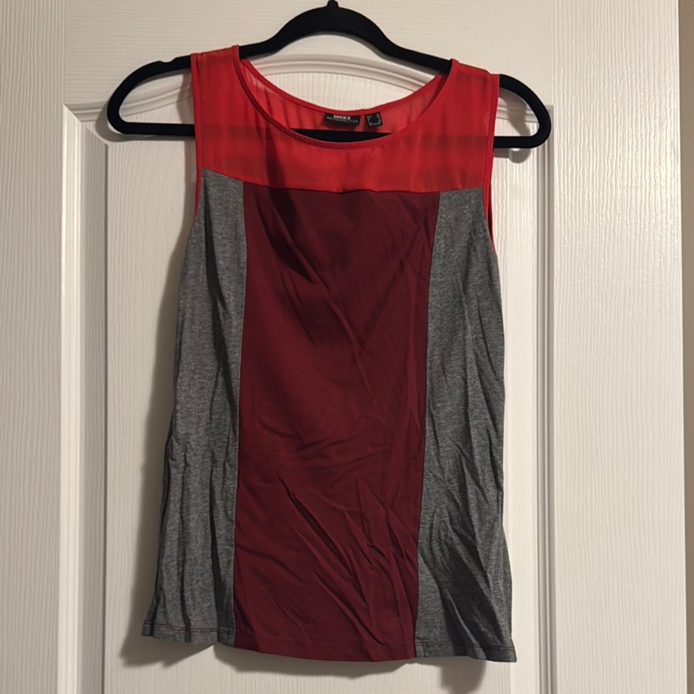 Women's Red and Gray Sleeveless Top